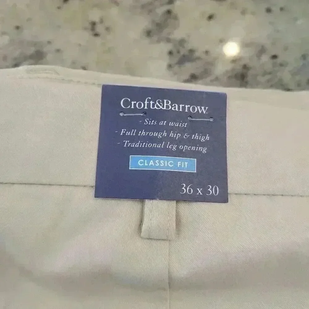 Croft & Barrow Men's Ivory Cotton/Poly/Spandex Classic Fit Chino Pants NEW